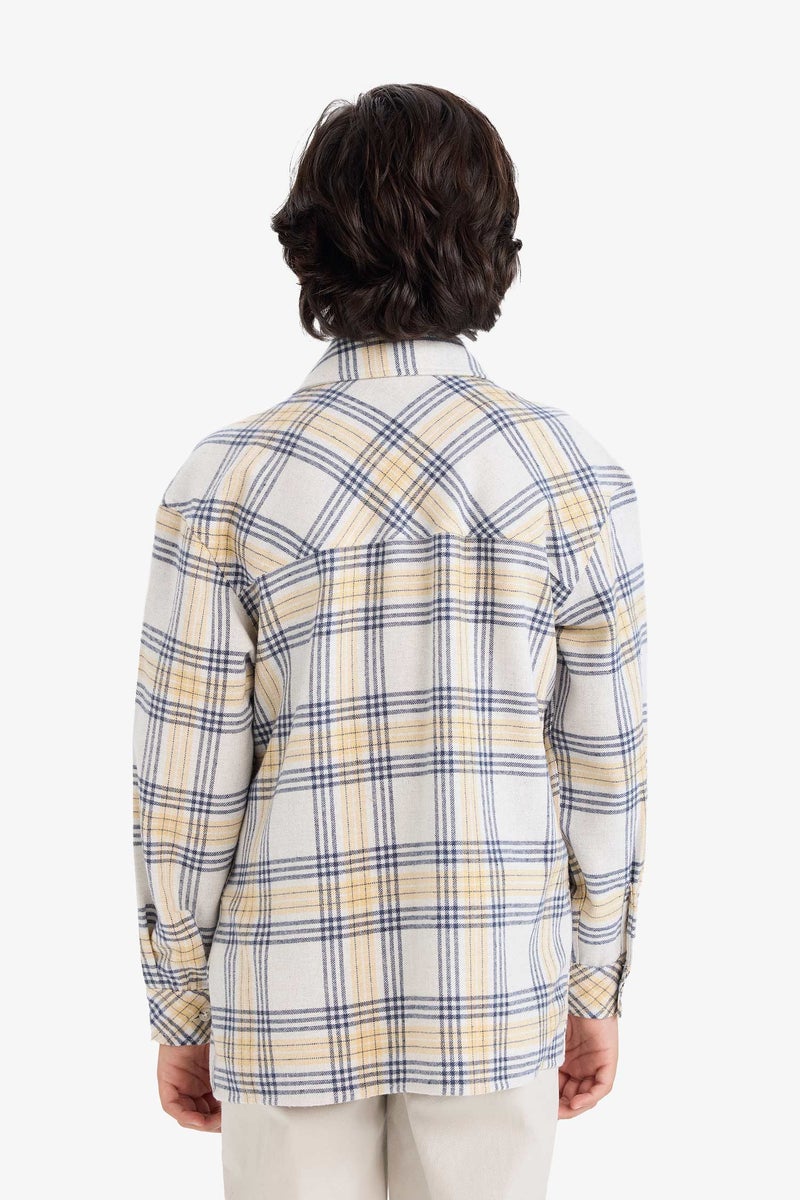 DeFacto Yellow Boy Boy Oversize Fit Plaid Flannel Long Sleeve Shirt Casual - Image 5
